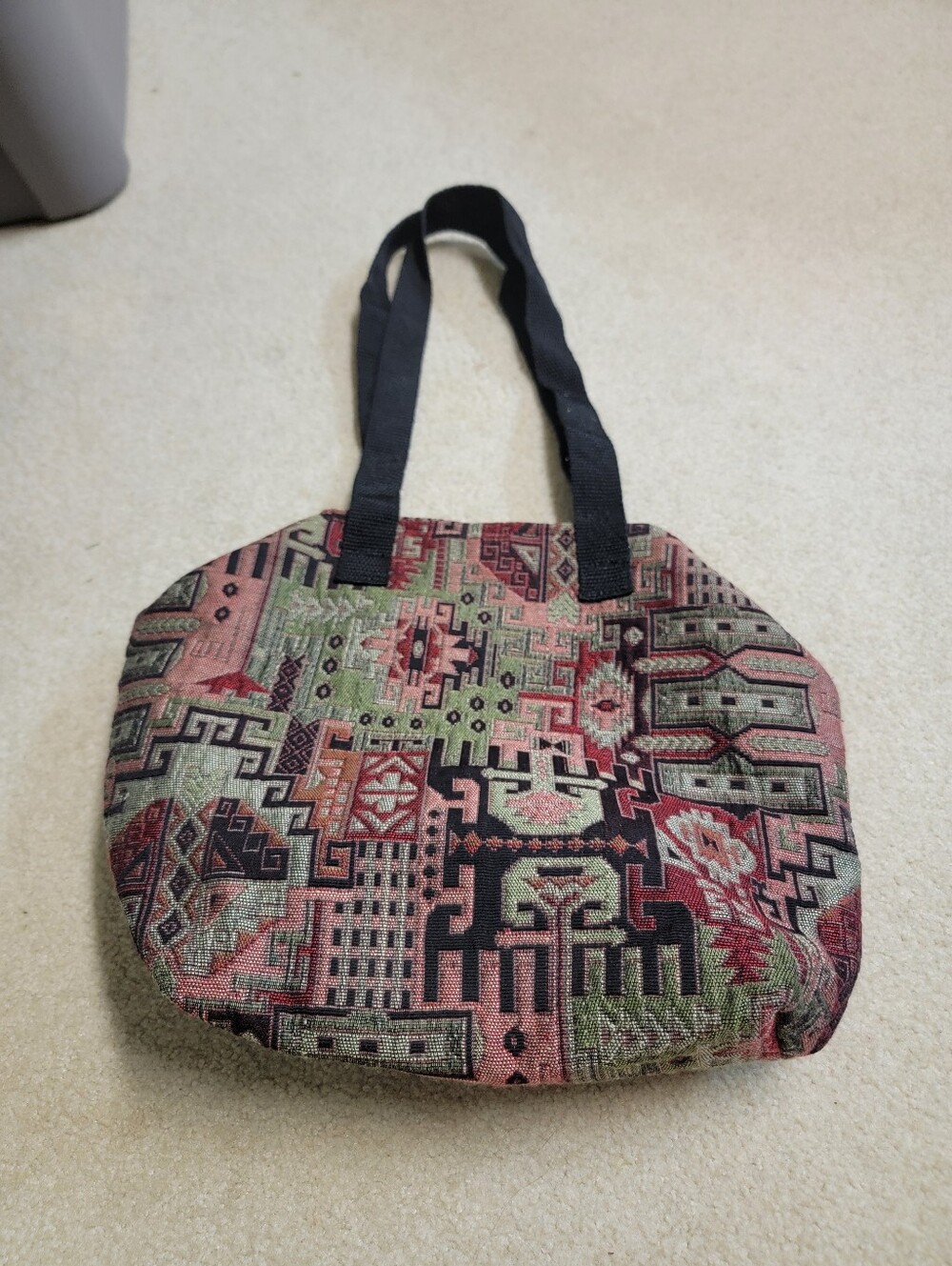 Vintage Boho Tapestry Tote Bag with Black Handles Made In Turkey